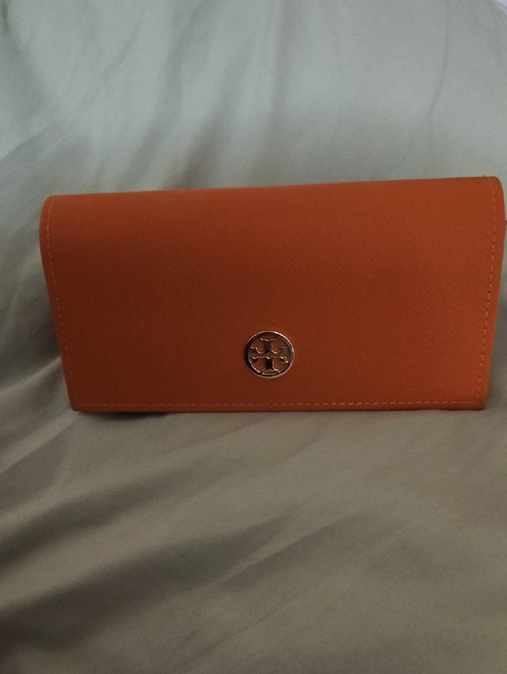 Tory Burch Orange Saffiano Large Sunglasses Case with Gold Logo